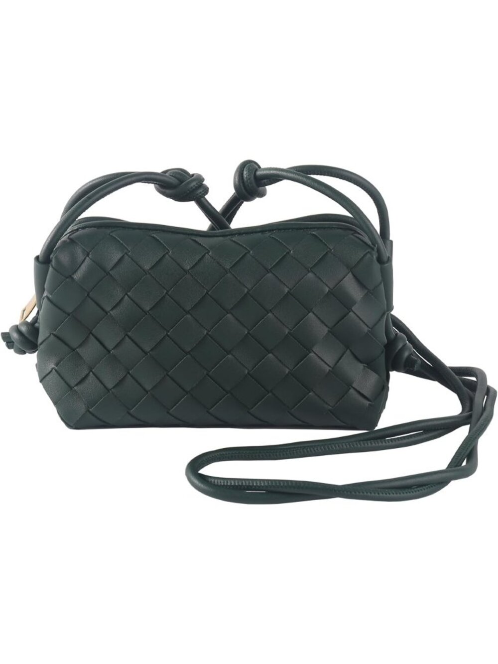 Women's Dark Green Woven Leather Adjustable Strap Evening Crossbody Bag